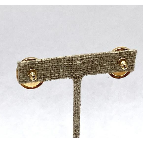 TRIFARI Vintage Earrings Gold Tone White Plastic Cabochon Studs Estate - Picture 9 of 9